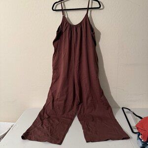 Brown Spaghetti Strap Wide-Leg Jumpsuit | Pockets | Size Unknown (Fits like XL)